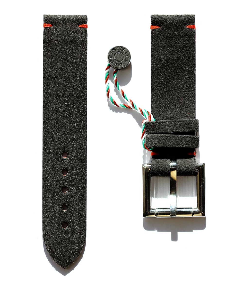 Black Alcantara watch Strap 20mm with Fixed Buckle