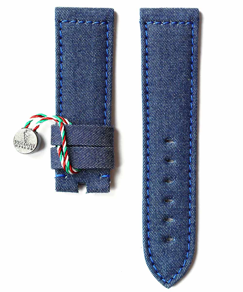 Ocean Blue Japanese Denim Panerai style strap / Bright Blue stitching