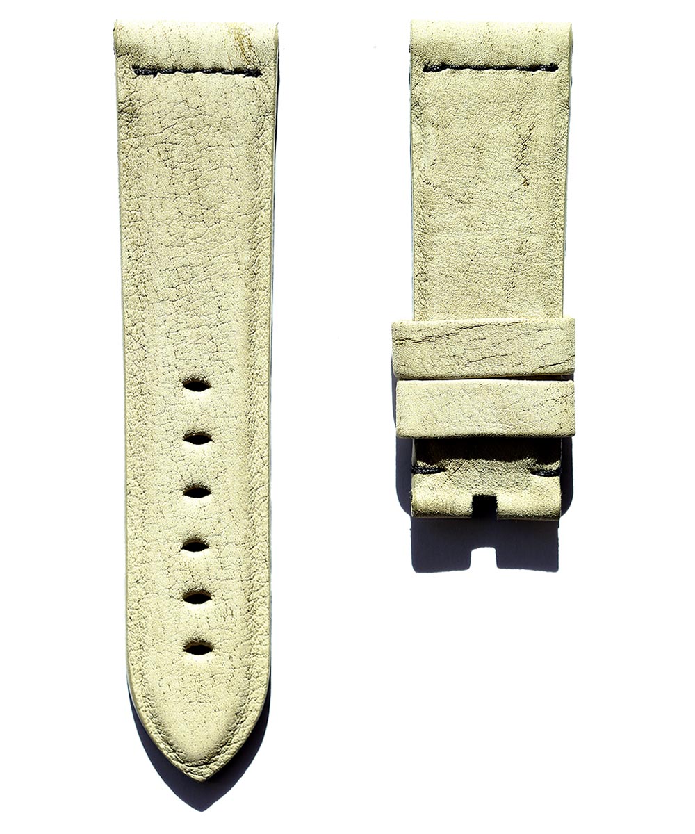 Panerai style strap in Beige Kudu Reverse leather