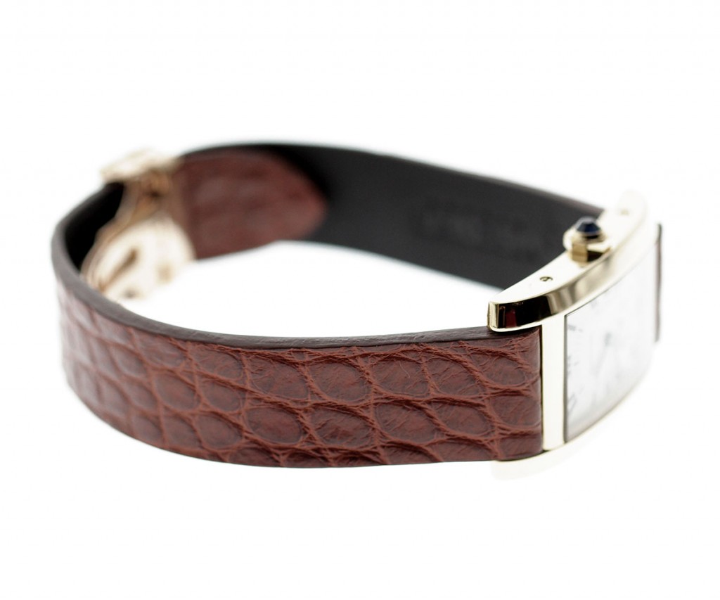 Cartier Tank style strap for deployment clasp in Round scaled Brown Alligator leather