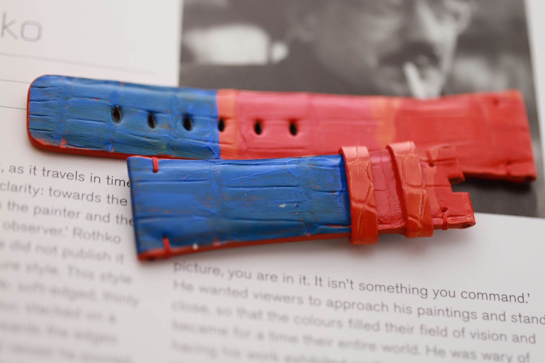 ART Affection: Hand-Painted Band for Apple Watch Inspired by Rothko's Royal Red and Blue