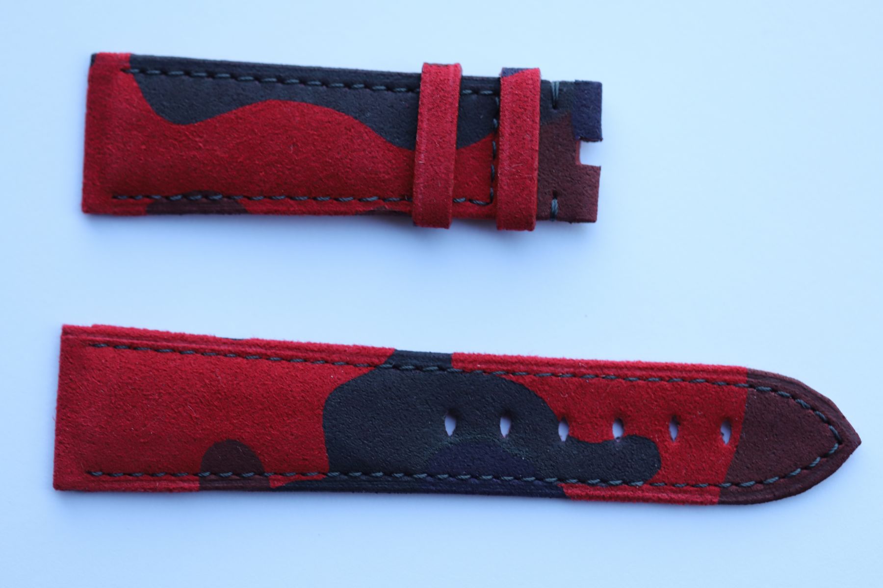 Red Acapulco Camouflage Alcantara Strap  23mm Blancpain Fifty Fathoms style
