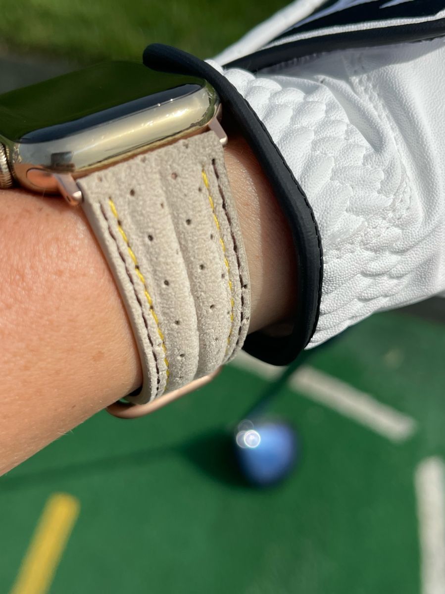 Beige Perforated Alcantara Strap With Double stitching