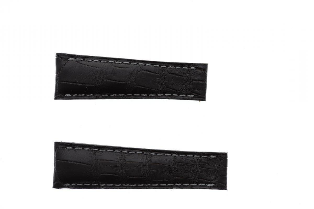 Black Alligator leather strap 20mm Rolex Daytona style. Grey stitching