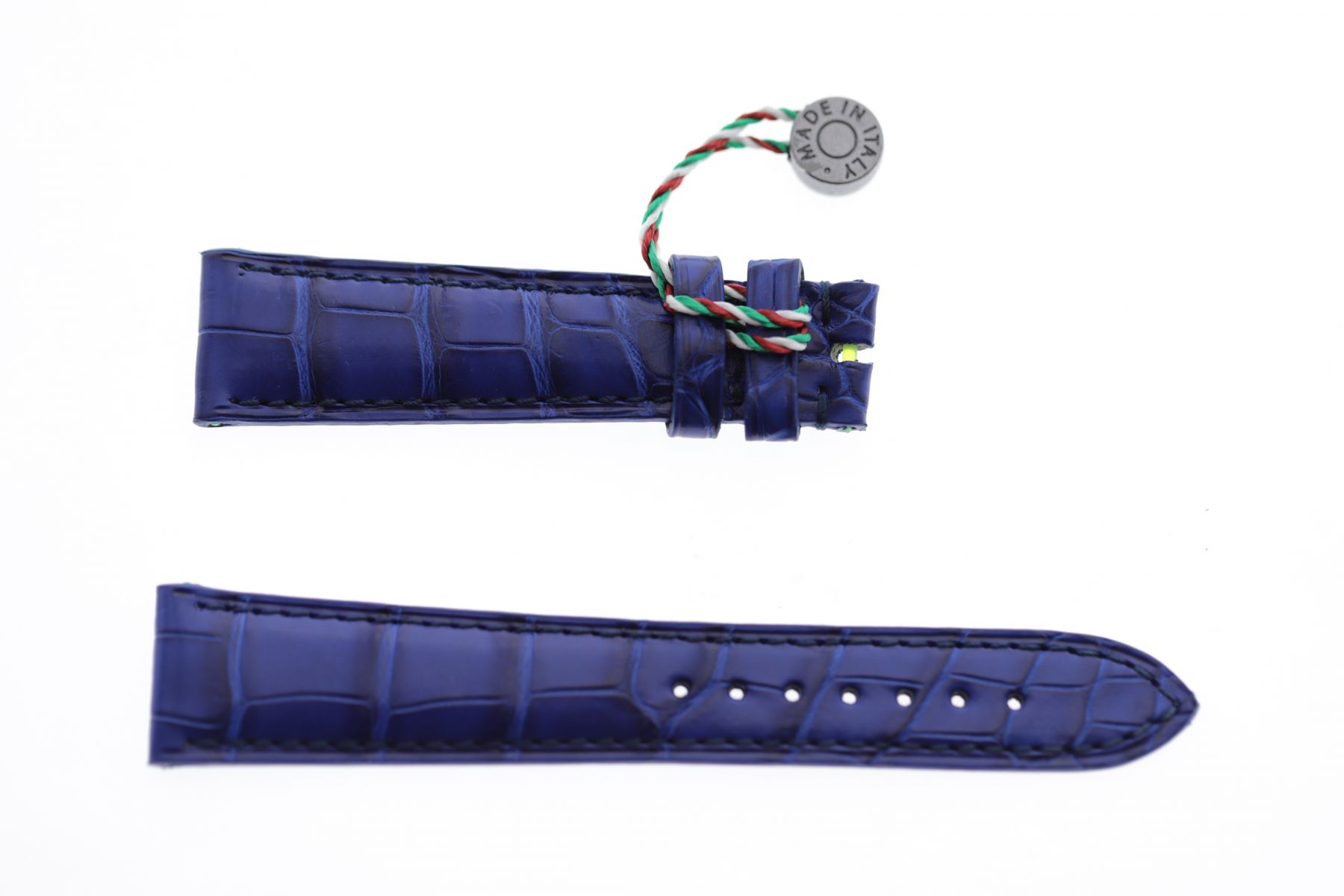 Electric Blue Alligator leather watch strap 20mm / Stitching on-tone