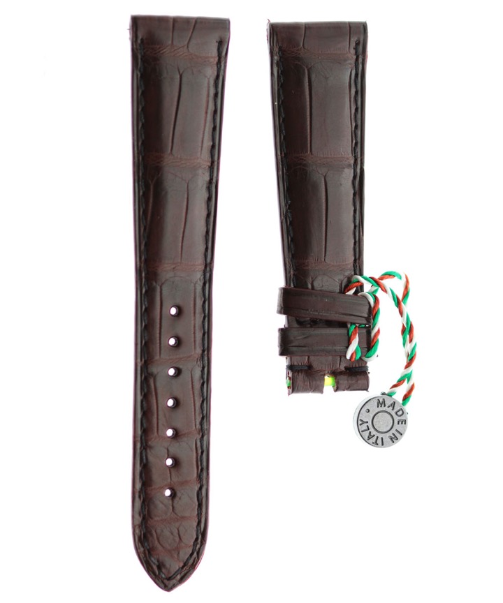 Brown Burgundy Matte Alligator leather strap 20mm, 18mm / Black stitching