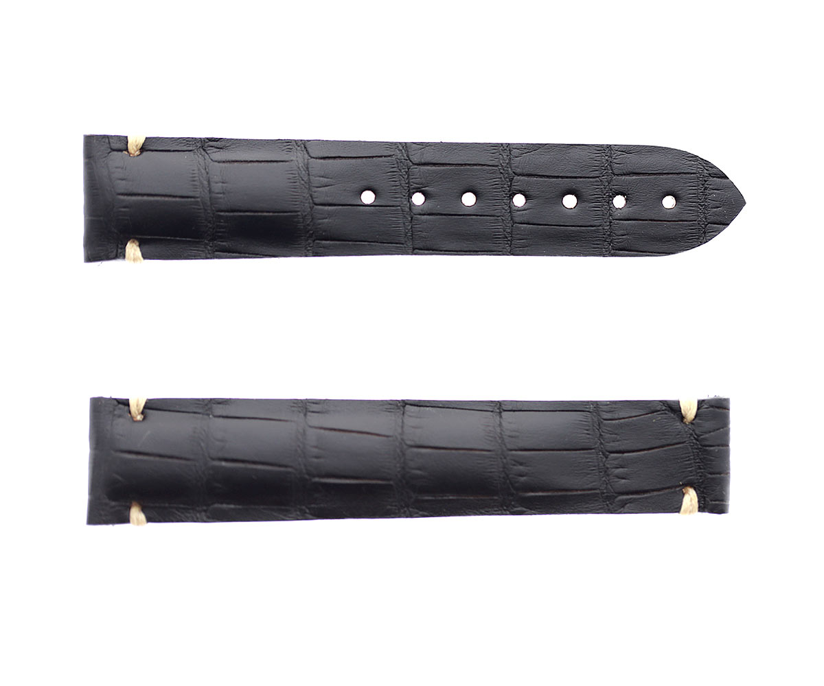 Black Matte Alligator leather strap 20mm Omega Speedmaster style / Presile Ecru stitching