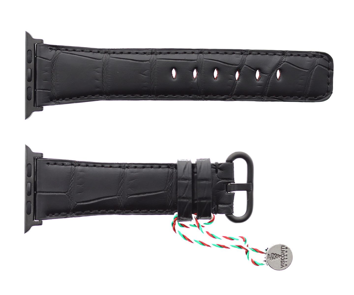 Black Alligator Leather strap (Apple Watch All Series) / Black stitching