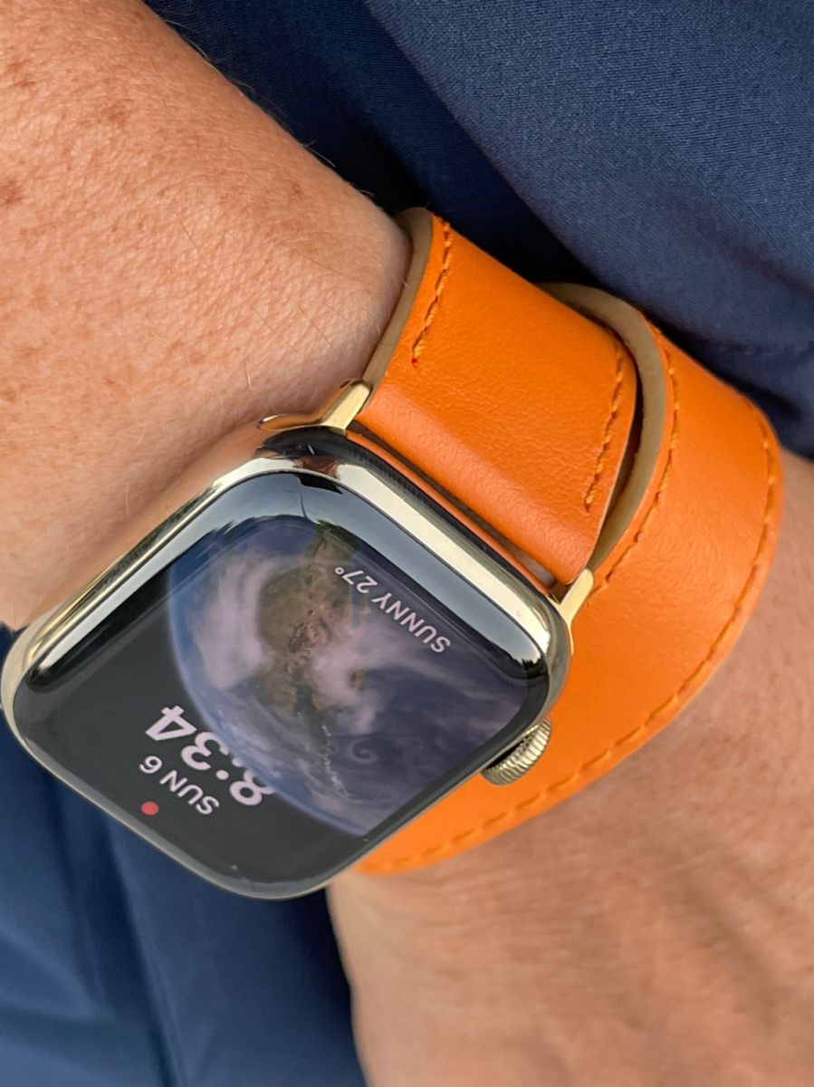 Double Tour Bracelet in Tangerine Orange Napa leather (for Apple watch, All case sizes and Generations)