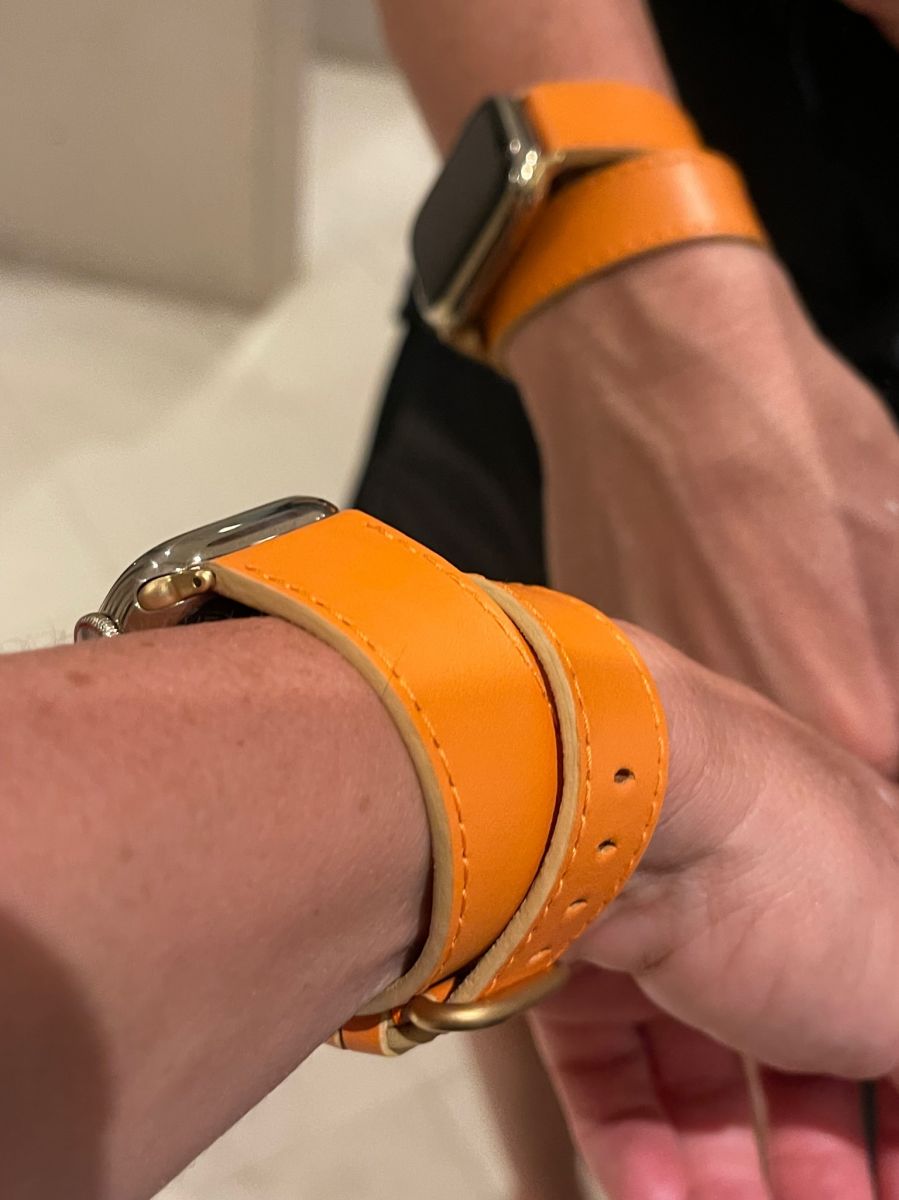 Double Tour Band in Tangerine Orange Napa leather