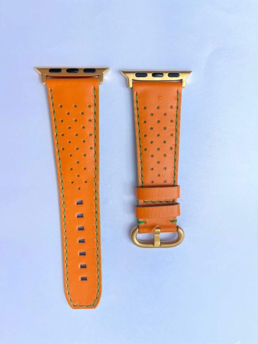 Orange Perforated Napa Leather Strap for Apple Watch All Series