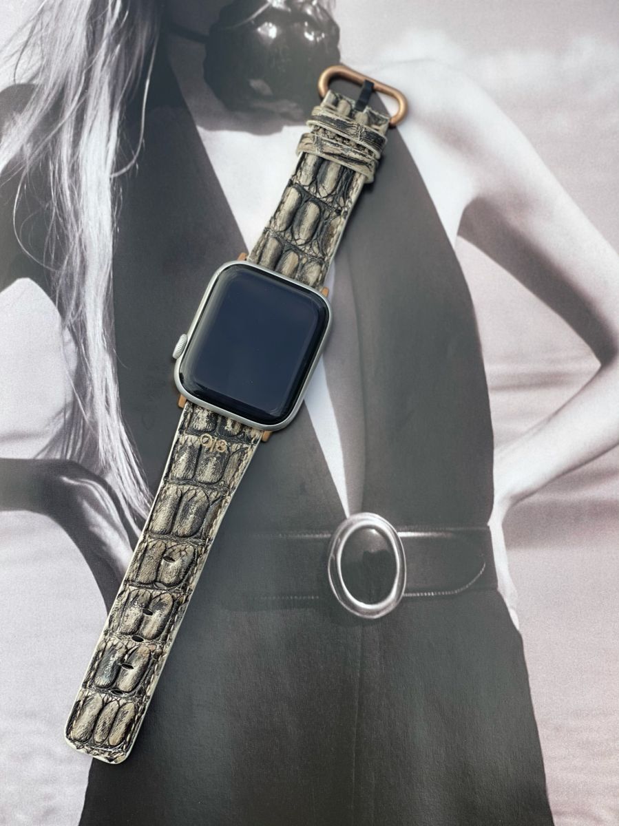 Alligator Leather strap (Apple Watch All Series) /VINTAGE WHITE
