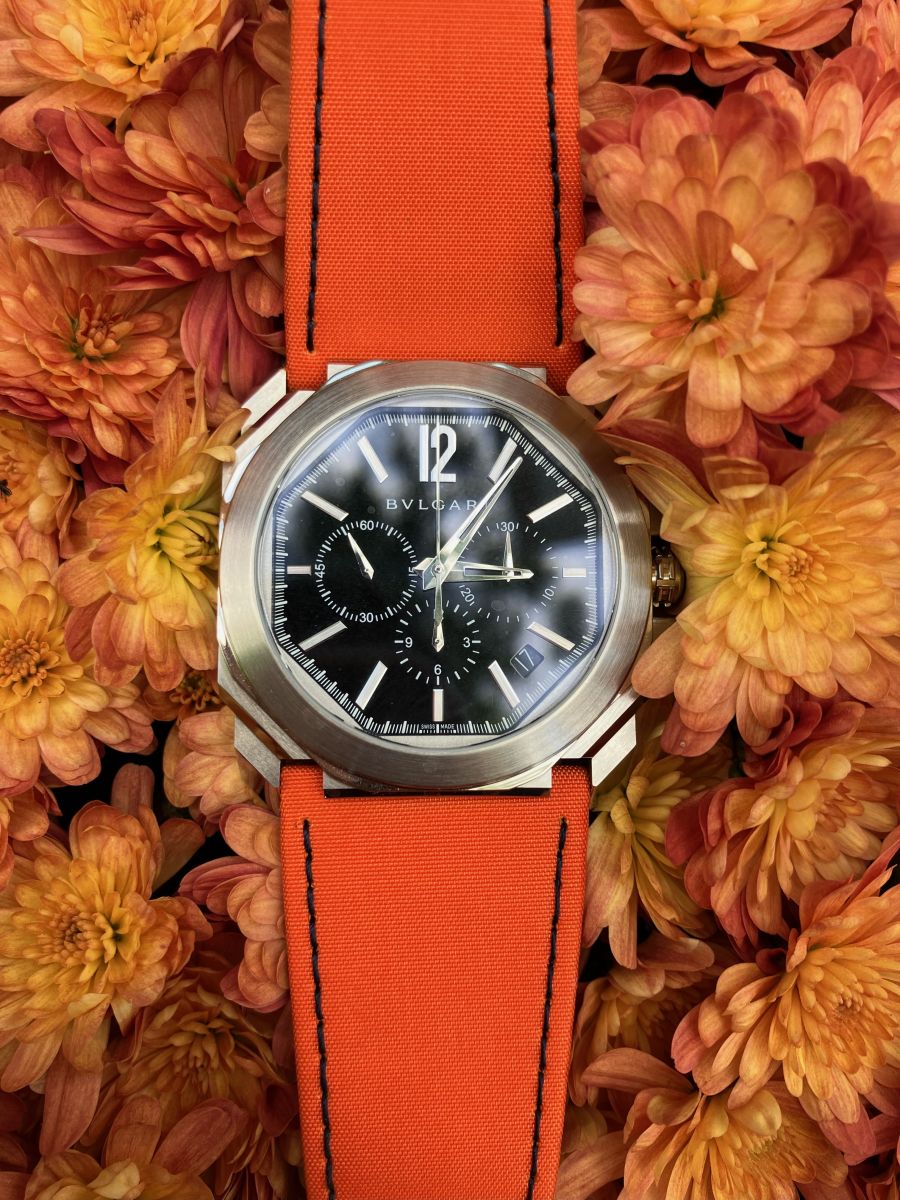 BVLGARI OCTO (102116): Replacement strap in Storm Orange Italian Alcantara