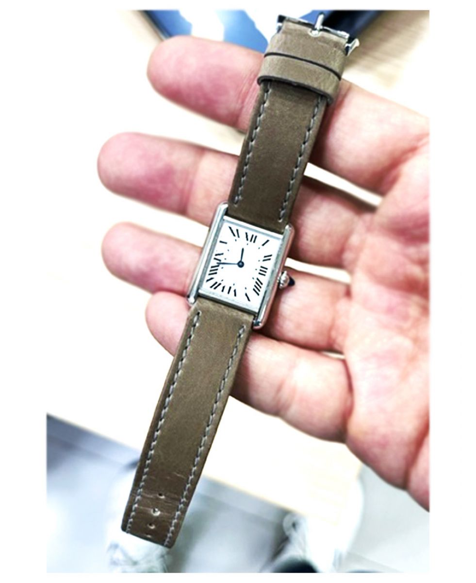 Cartier Tank Anglaise style watch strap in Brown textured bio-based Corn leather