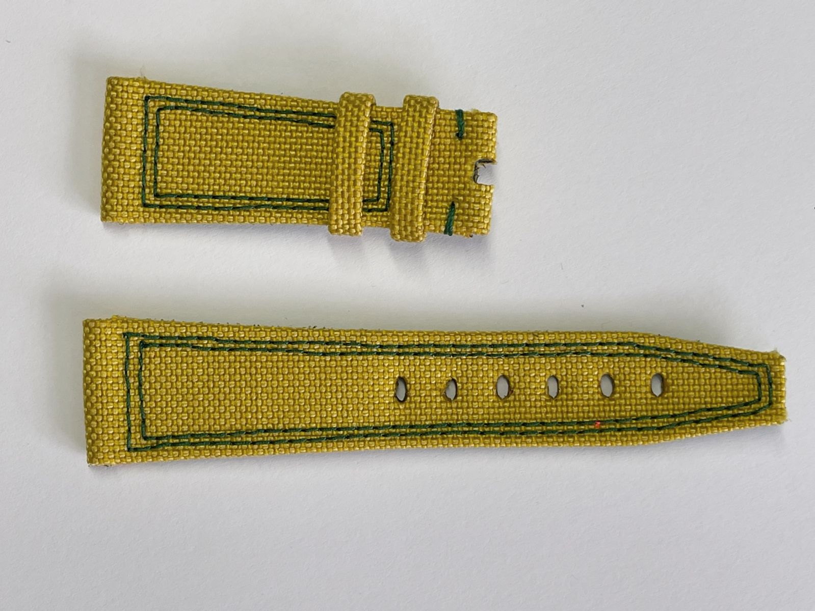 Gold Yellow Cordura® Panerai style strap. Green double stitching