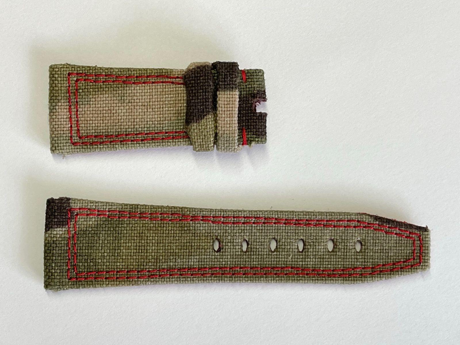Green Army Camouflage Cordura® Panerai style strap. Red double stitching
