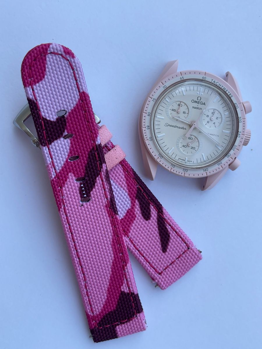 Pink Camouflage Cordura strap 20mm / Omega Swatch MoonSwatch style / Buckle Included