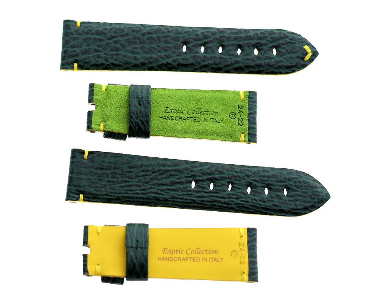 Emerald Green Shark leather strap 24mm for Panerai. Green Alcantara lining
