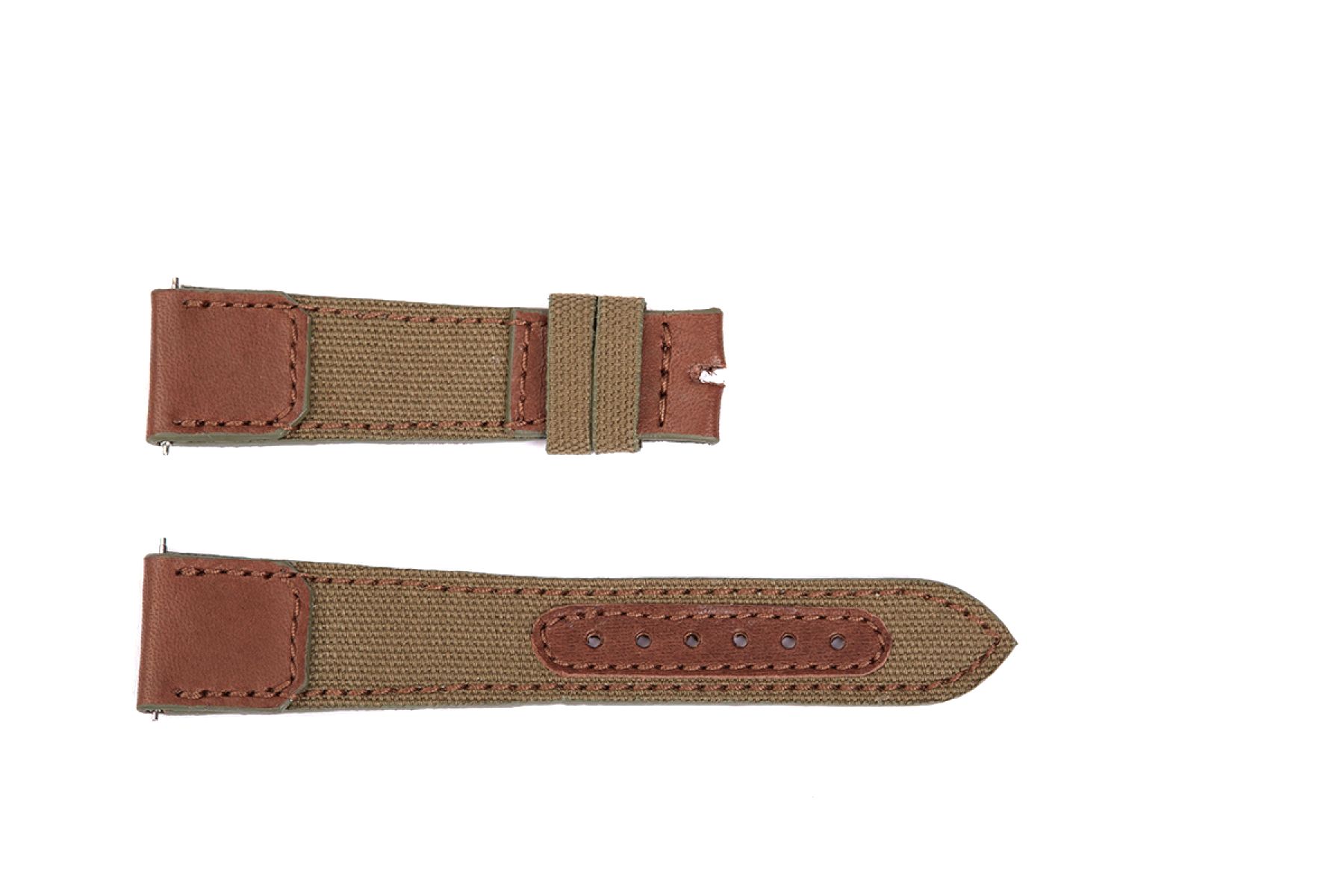 Safari Mix: Military style Green Khaki Cordura / Teak Vacona Aniline leather strap