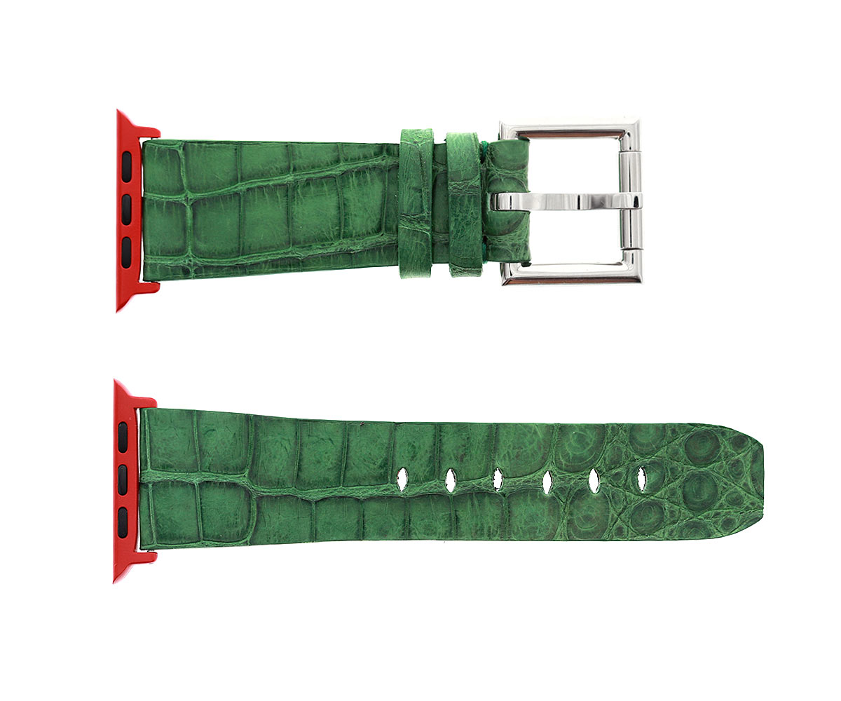 Emerald Green Exotic Latirostris Caiman Leather strap for Apple Watch (All generations) / Fixed Buckle