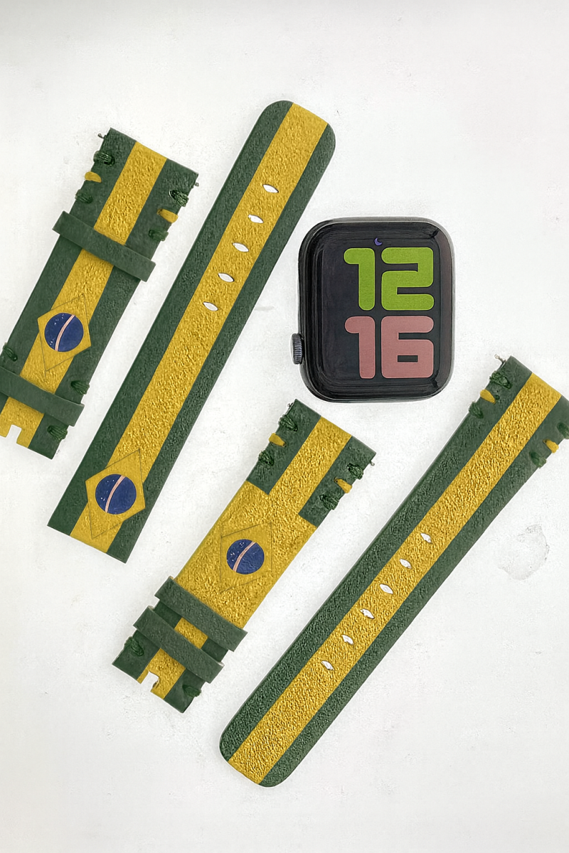 My Country BRAZIL: Hand-Painted Band for Apple Watch Inspired by NATIONAL FLAG of Brazil