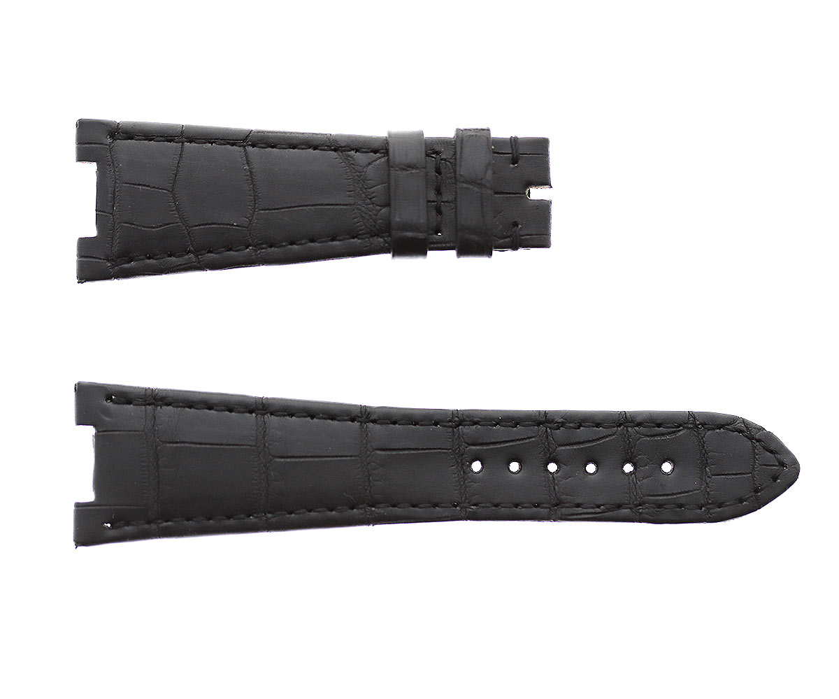 Patek Philippe Nautilus style watch strap 25mm in Black matte Alligator leather. Black stitching
