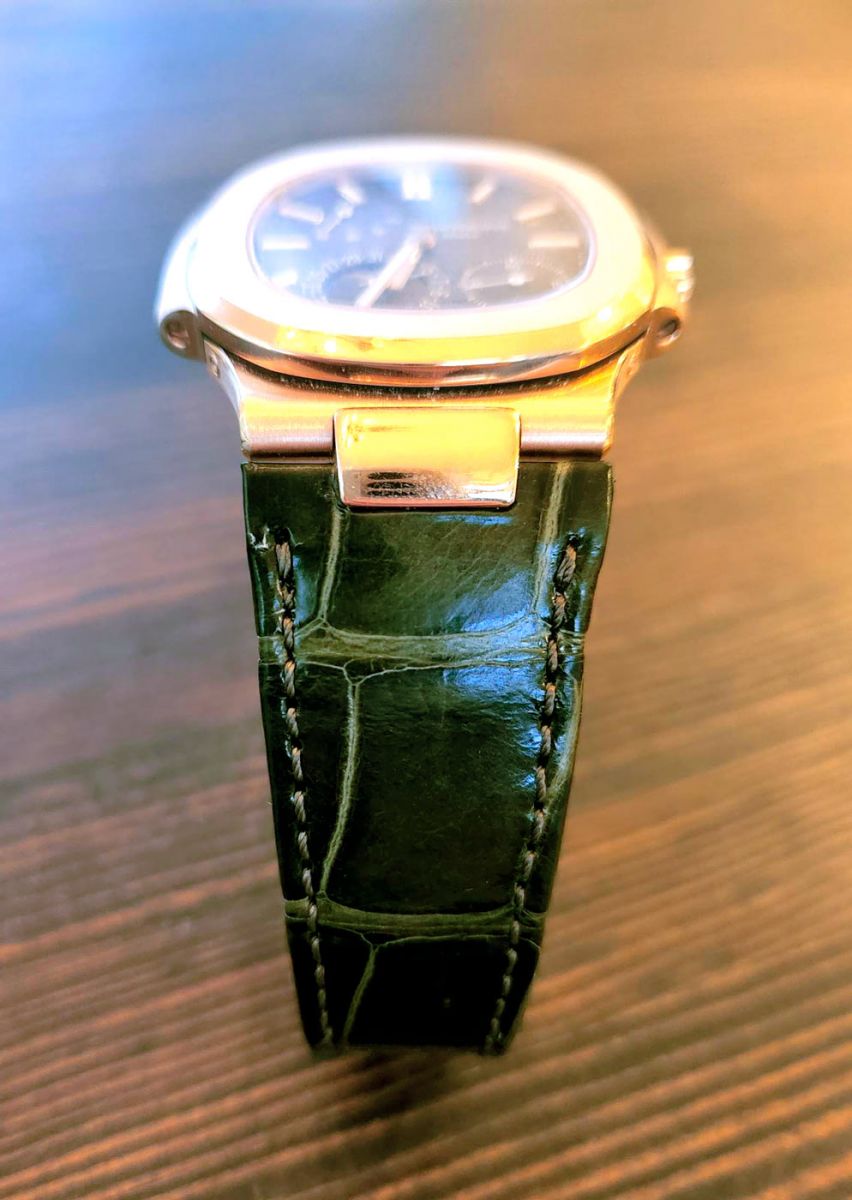 khaki Green Double Alligator strap for Patek Philippe Nautilus style watch strap 25mm with Alligator lining