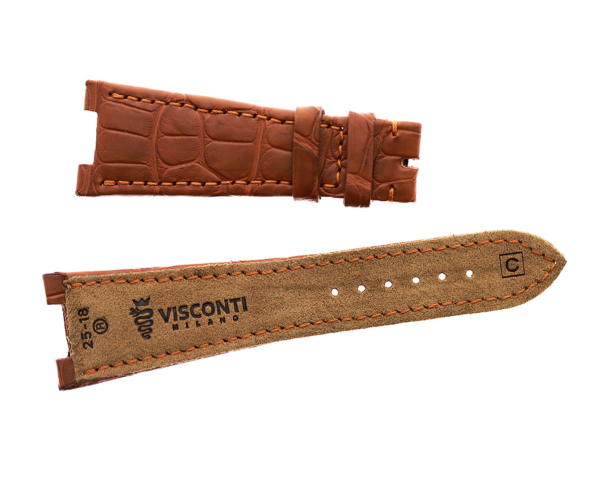 Honey Brown Alligator Leather strap 25mm Patek Philippe Nautilus style. Alcantara lining