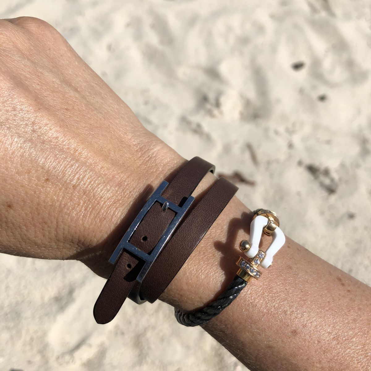 Exclusive Double Tour wrist bracelet in Brown Barenia / Luxury Hermes  French calf leather