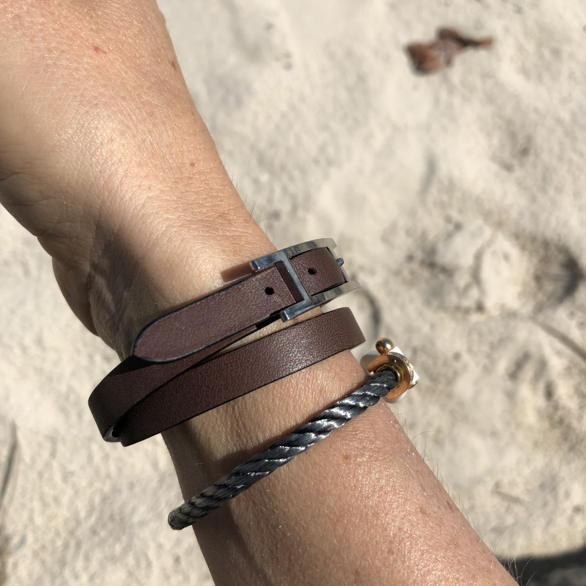 Exclusive Double Tour wrist bracelet in Brown Barenia / Luxury Hermes  French calf leather