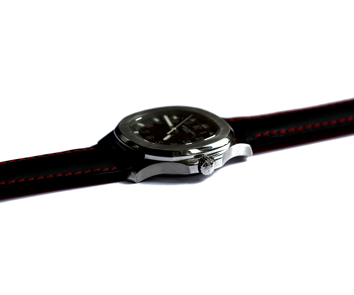 Black Rubberized leather strap Patek Philippe Aquanaut style. By Order