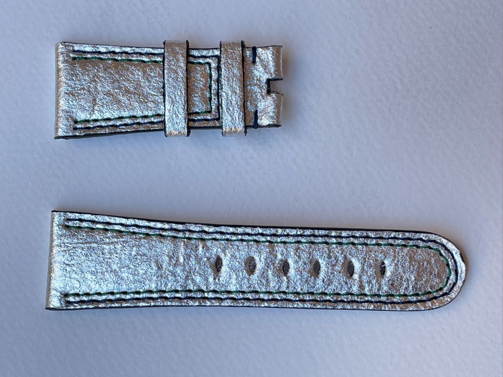 Silver Metallic Pinatex Strap 16mm, 18mm, 19mm, 20mm, 21mm, 22mm, 24mm General style. Double stitching
