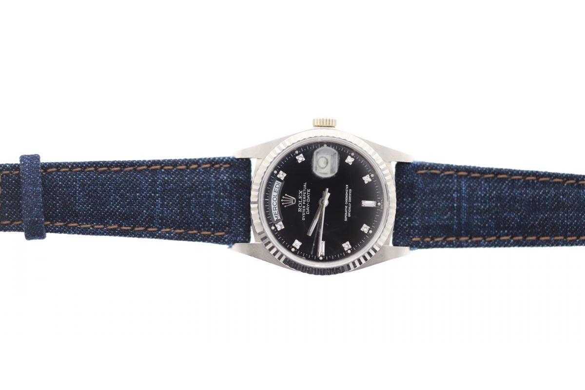 Dark Blue Japanese Denim strap 20mm Rolex Oyster (Daydate, Dayjust) style. Beige stitching