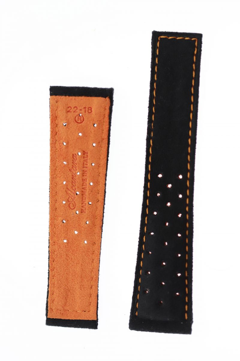 Black Italian Alcantara Speedy Watch Band 22mm Tag Heuer Monaco style. Perforated Profile