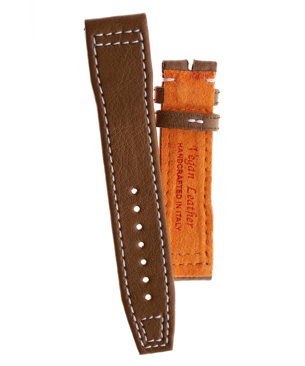 Vegan leather strap 20mm IWC Pilots Watch style timepieces. Brown color