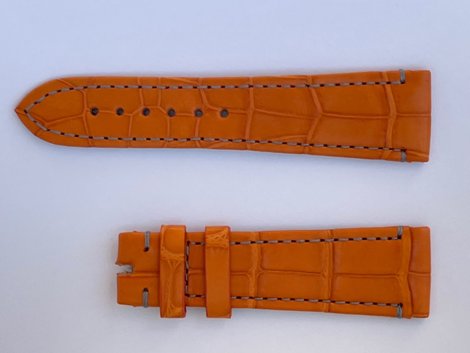 NJ AO10 Orange Storm Matte Alligator leather with Gray stitching Classic strap