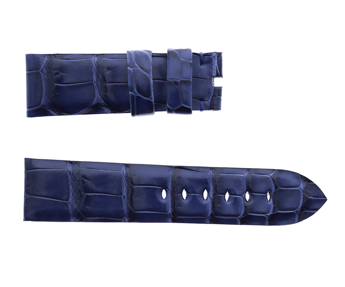 Iris Blue semi-gloss alligator leather strap Panerai style. Alcantara lining
