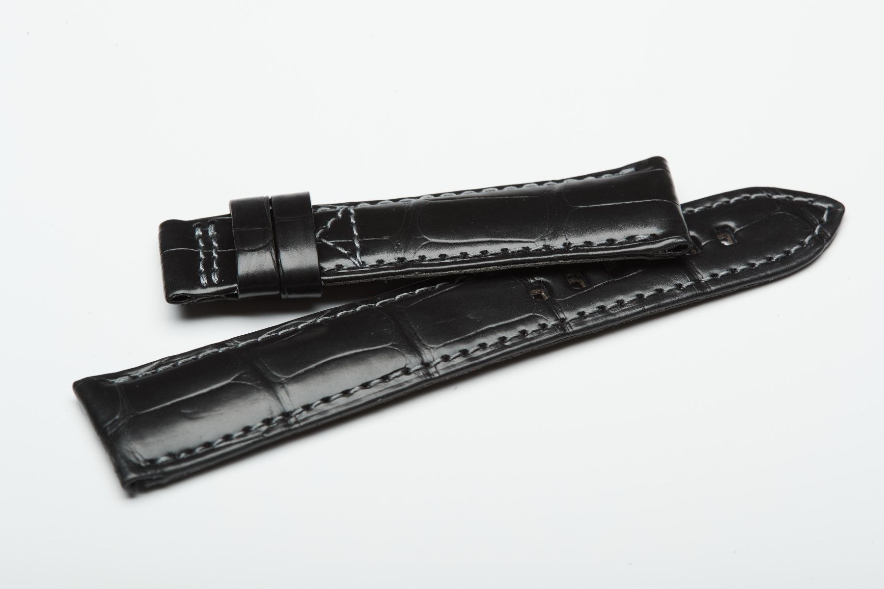 Black Matte Alligator leather strap 21mm Patek Philippe Calatrava Pilot Travel Time 5524G / Black stitching