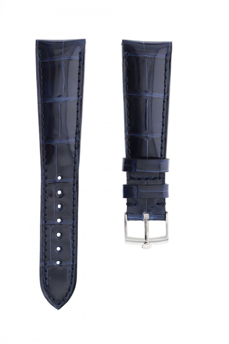 Petrol Blue Shiny Alligator strap 21mm Rolex Sky-Dweller style with original RX buckle