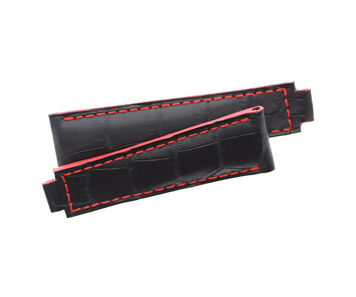Alligator leather strap 20mm for Rolex Daytona / Yacht-Master with Oysterflex / Red Stitching