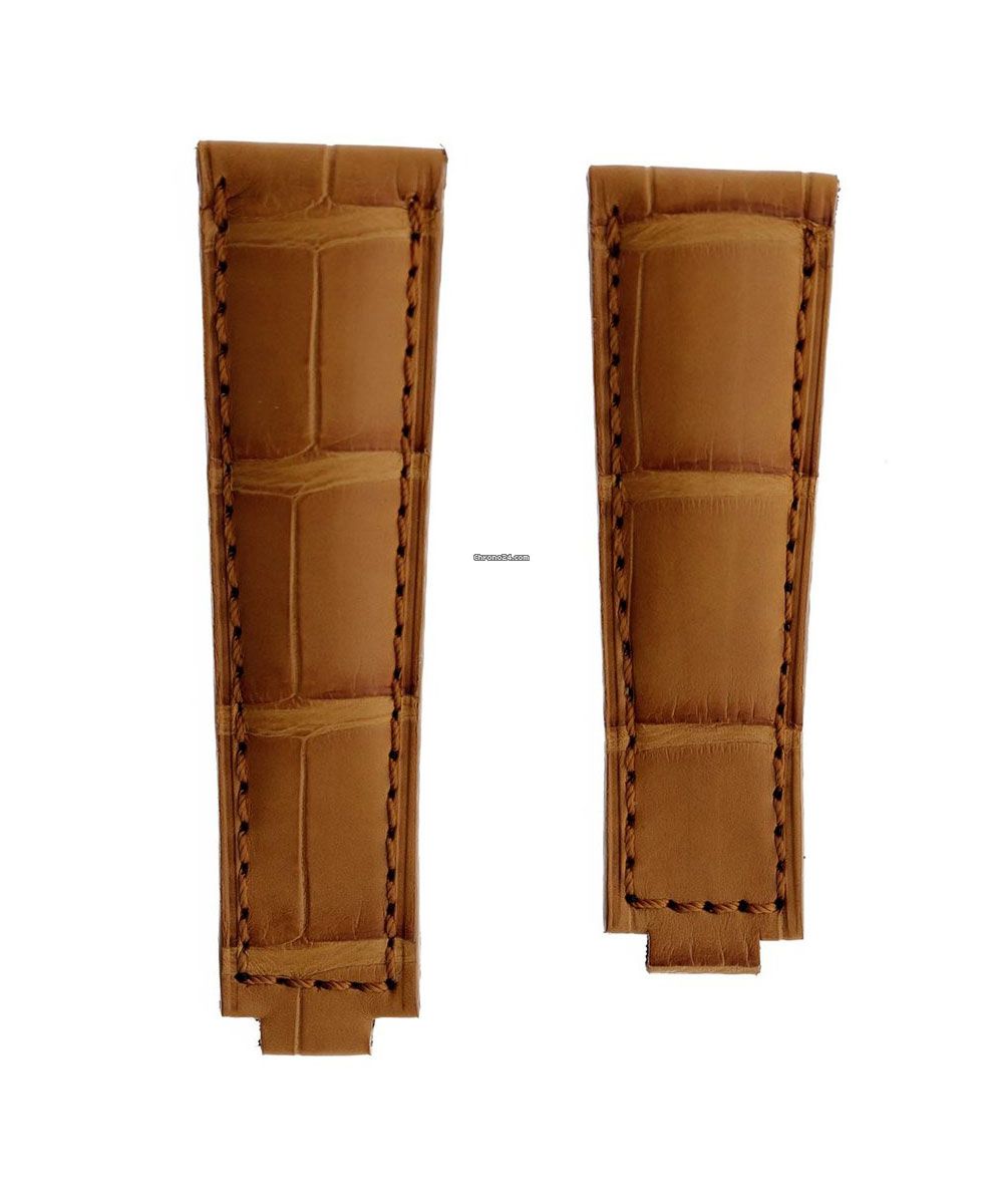 EXCLUSIVE. Honey Brown Alligator leather strap 22mm for Rolex Sky-Dweller with Oysterflex