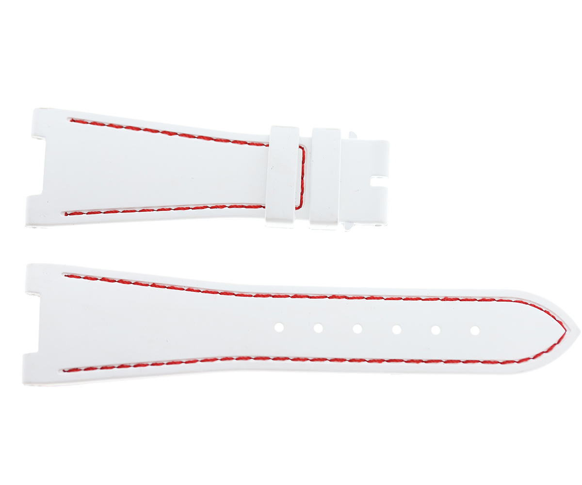WHITE rubber strap for NAUTILUS / PATEK PHILIPPE / Red Stitching