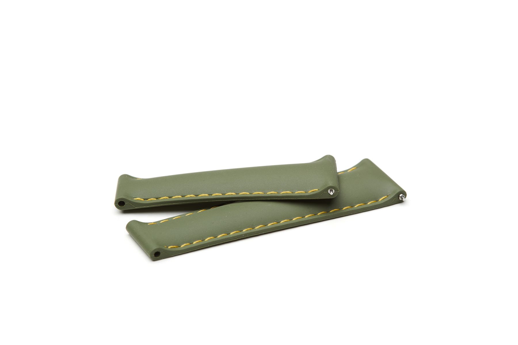 Khaki Green / Yellow stitching / Natural Rubber Band 20mm for Rolex Daytona / Quick Release