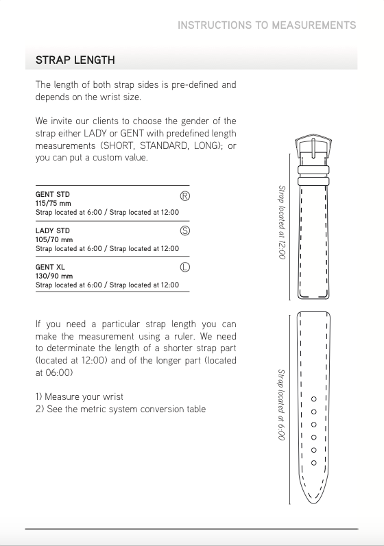 Instructions to measurements for Visconti Milano bespoke straps