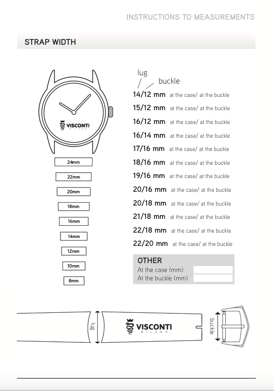 Instructions to measurements for Visconti Milano bespoke straps